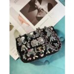 Chanel Women CC Classic Handbag Embroidered Velvet Sequins Silver-Tone Metal Black Silver - Bild 4