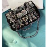 Chanel Women CC Classic Handbag Embroidered Velvet Sequins Silver-Tone Metal Black Silver - Bild 5