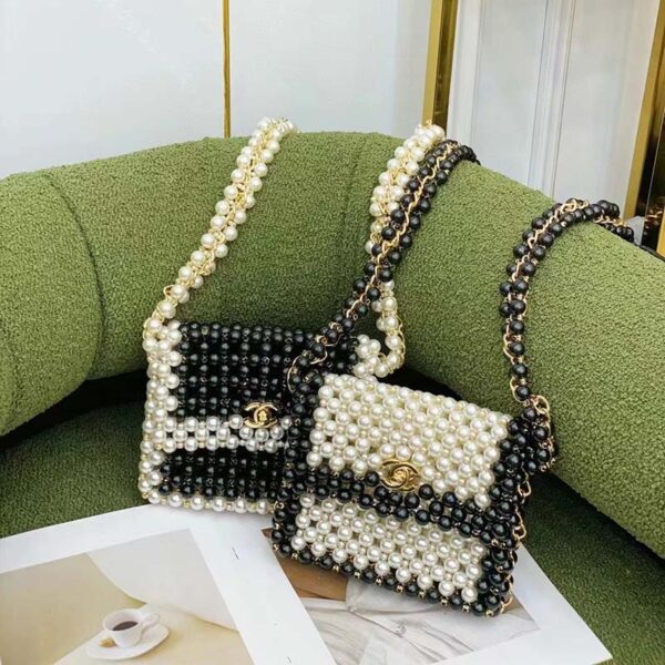 Chanel Women CC Small Evening Bag Imitation Glass Pearls Gold-Tone Metal Black (14)