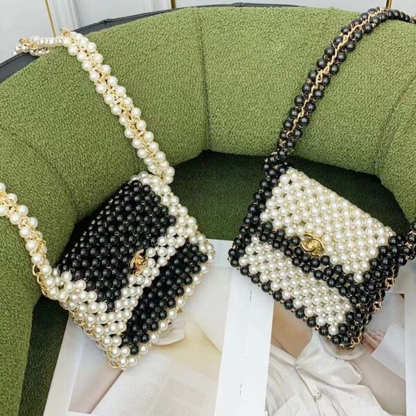 Chanel Women CC Small Evening Bag Imitation Glass Pearls Gold-Tone Metal Black (7)