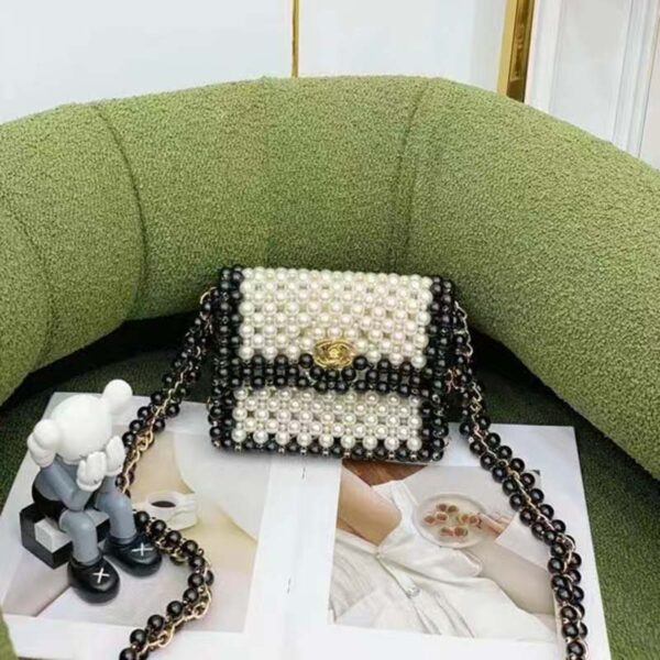 Chanel Women CC Small Evening Bag Imitation Glass Pearls Gold-Tone Metal Black (8)