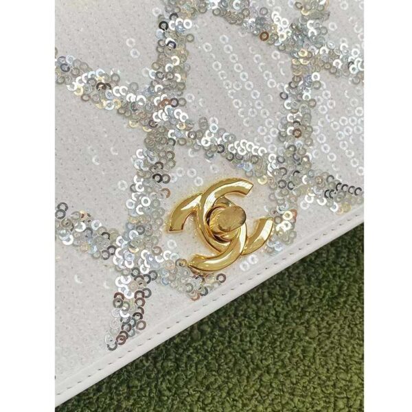 Chanel Women CC Wallet On Chain Embroidered Satin Sequins Gold-Tone Metal White Silver (1)