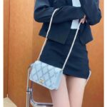 Chanel Women CC Wallet On Chain Embroidered Satin Sequins Gold-Tone Metal White Silver - Image 12