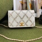 Chanel Women CC Wallet On Chain Embroidered Satin Sequins Gold-Tone Metal White Silver - Image 2