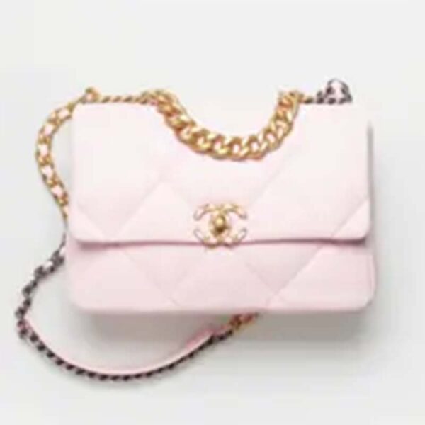 Chanel Women Chanel 19 Flap Bag Pink Lambskin Gold Silver-Tone Ruthenium-Finish Metal (4)