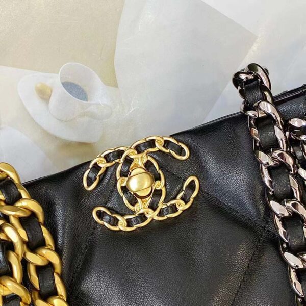 Chanel Women Chanel 19 Shopping Bag Lambskin Gold Silver-Tone Metal Black (2)