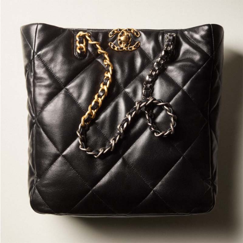 Chanel 19 Handbag Black Lambskin in Lambskin with Gold/Silver