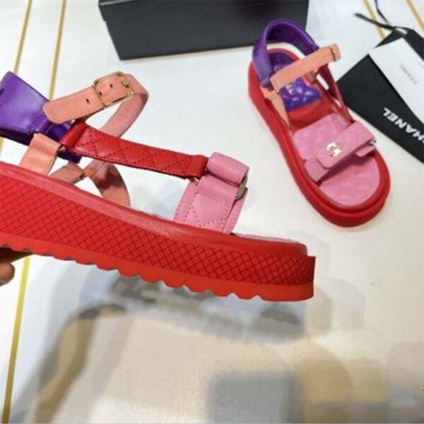 Chanel Women Open Toe Sandal in Calfskin Leather Purple Pink (1)