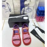 Sandales à bout ouvert Chanel pour femme en cuir de veau violet rose