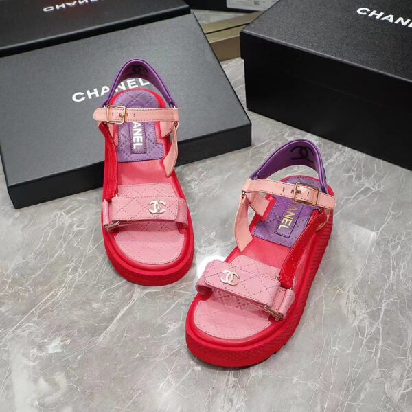 Chanel Women Open Toe Sandal in Calfskin Leather Purple Pink (4)