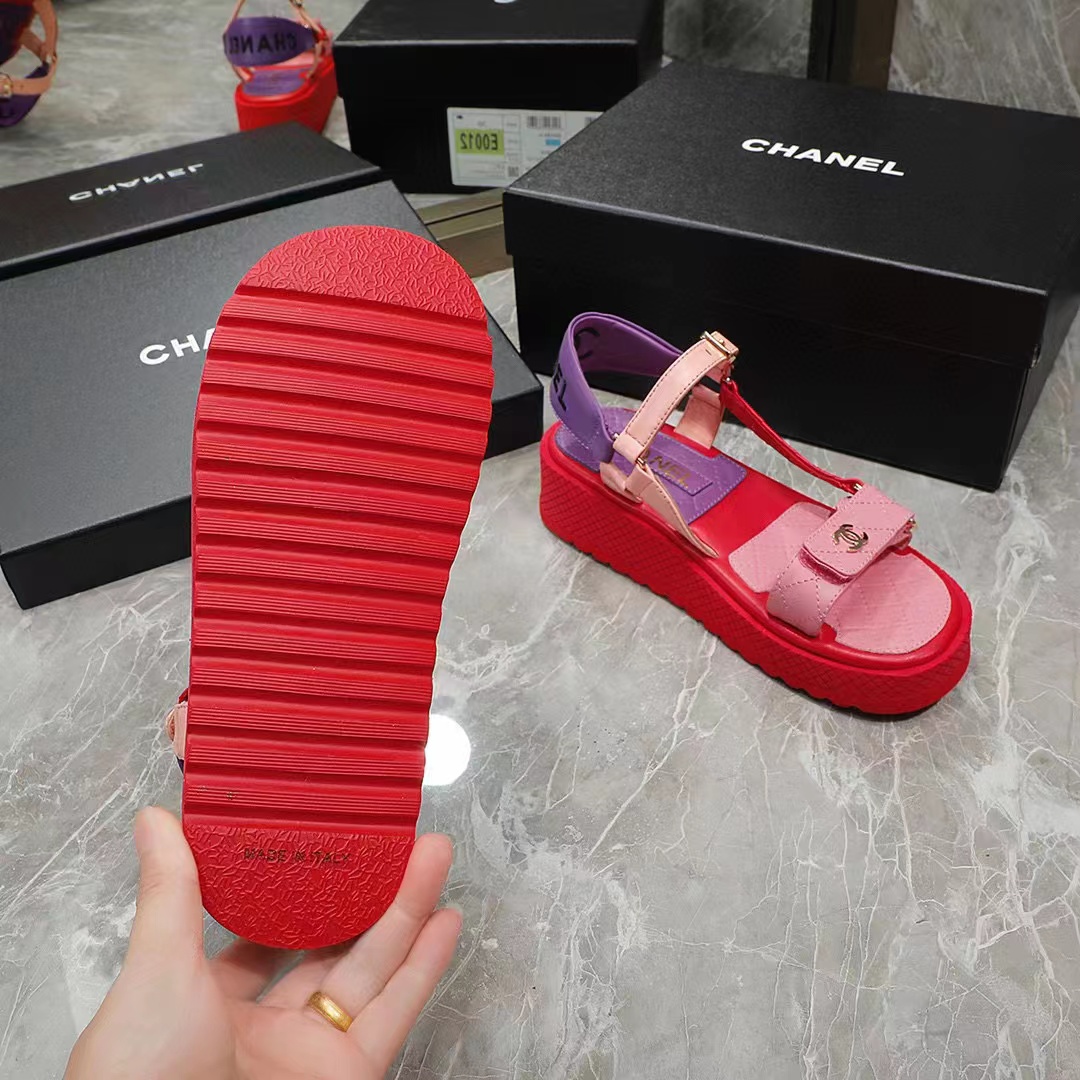 Chanel Women Open Toe Sandal in Calfskin Leather Purple Pink - LULUX