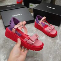 Chanel Women Open Toe Sandal in Calfskin Leather Purple Pink (9)