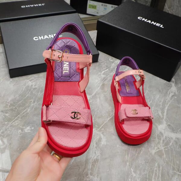 Chanel Women Open Toe Sandal in Calfskin Leather Purple Pink (8)