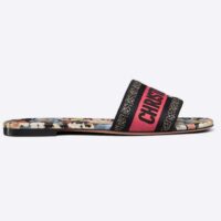 Dior Unisex CD Dway Slide Black Multicolor Embroidered Cotton Toile De Jouy Pop