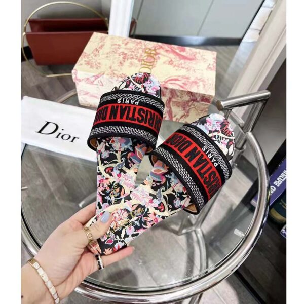 Dior Unisex CD Dway Slide Black Multicolor Embroidered Cotton Toile De Jouy Pop (8)