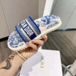 Dior Women CD Dway Slide Bright Blue Toile De Jouy Embroidered Cotton – Image 7