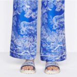 Dior Women CD Dway Slide Bright Blue Toile De Jouy Embroidered Cotton – Image 12
