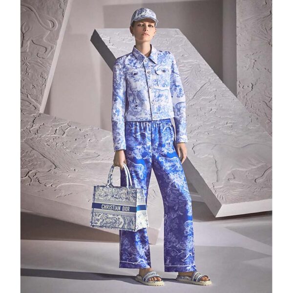 Dior Unisex CD Dway Slide Bright Blue Toile De Jouy Embroidered Cotton
