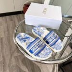 Dior Women CD Dway Slide Bright Blue Toile De Jouy Embroidered Cotton – Image 2