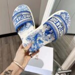 Dior Women CD Dway Slide Bright Blue Toile De Jouy Embroidered Cotton – Image 9