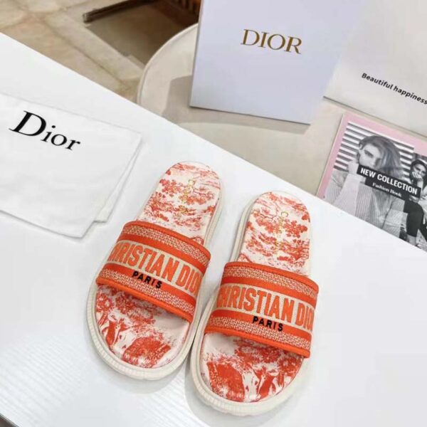 Dior Unisex CD Dway Slide Bright Orange Toile De Jouy Embroidered Cotton (1)
