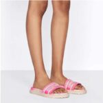 Dior Unisex CD Dway Slide Bright Pink Toile De Jouy Embroidered Cotton - immagine 10
