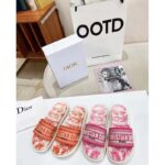 Dior Unisex CD Dway Slide Bright Pink Toile De Jouy Embroidered Cotton - immagine 6