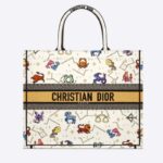 Dior Unisex CD Large Book Tote Latte Multicolor Dior Pixel Zodiac Embroidery