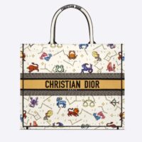 Dior Unisex CD Large Book Tote Latte Multicolor Dior Pixel Zodiac Embroidery (6)