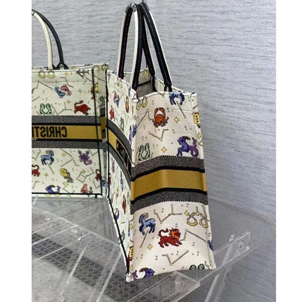 Dior Unisex CD Large Book Tote Latte Multicolor Dior Pixel Zodiac Embroidery (8)