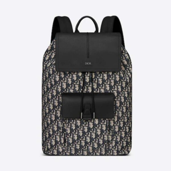 Dior Unisex CD Motion Backpack Beige Black Oblique Jacquard Black Grained Calfskin (11)