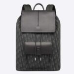 Mochila unisex CD Motion de Dior en piel de becerro granulada negra con diseño de jacquard oblicuo negro