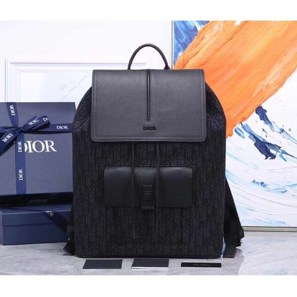 Dior Unisex CD Motion Backpack Black Oblique Jacquard Black Grained Calfskin (5)