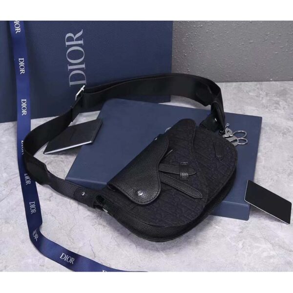 Dior Unisex CD Saddle Pouch Black Dior Oblique Jacquard (8)