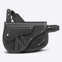 Dior Unisex CD Saddle Pouch Black Grained Calfskin Leather (10)