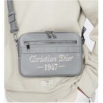Dior Unisex CD Safari Messenger Bag Gray Grained Calfskin 'Christian Dior 1947' Signature - Image 11