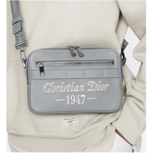 Dior Unisex CD Safari Messenger Bag Gray Grained Calfskin ‘Christian Dior 1947’ Signature (13)