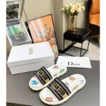 Dior Unisex Dway Slide White Multicolor Embroidered Cotton Dior Pixel Zodiac Motif - Image 2