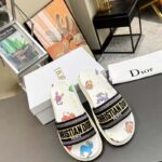 Dior Unisex Dway Slide White Multicolor Embroidered Cotton Dior Pixel Zodiac Motif - Image 3