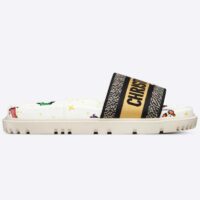 Dior Unisex Dway Slide White Multicolor Embroidered Cotton Dior Pixel Zodiac Motif