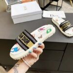 Dior Unisex Dway Slide White Multicolor Embroidered Cotton Dior Pixel Zodiac Motif - Image 8