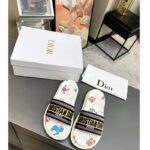 Dior Unisex Dway Slide White Multicolor Embroidered Cotton Dior Pixel Zodiac Motif - Image 5