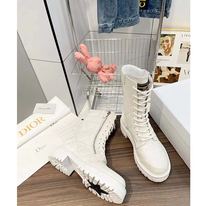 D-Leader Ankle Boot White Quilted Cannage Calfskin