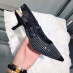 Dior Women CD J'Adior Slingback Pump Black Cotton Embroidered Silver-Tone Strass - immagine 8