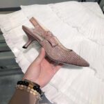 Dior Women CD J'Adior Slingback Pump Gold-Tone Cotton Embroidered Metallic Thread Strass – Bild 6