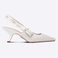 Dior Women CD J’Adior Slingback Pump White Cotton Embroidered Silver Tone Strass (1)