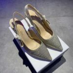 Dior Women CD J'Adior Slingback Pump White Cotton Embroidered Silver Tone Strass - Imagen 3