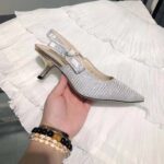 Dior Women CD J'Adior Slingback Pump White Cotton Embroidered Silver-Tone Strass - immagine 5