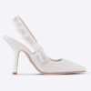 Dior Women CD J'Adior Slingback Pump White Cotton Embroidered Silver-Tone Strass