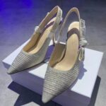 Dior Women CD J'Adior Slingback Pump White Cotton Embroidered Silver Tone Strass - Imagen 4